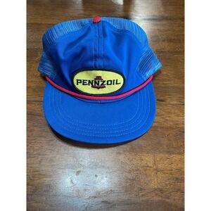 Vintage Pennzoil Trucker Hat Blue Snapback Mesh Cap Rope Brim Racing Gas Oil